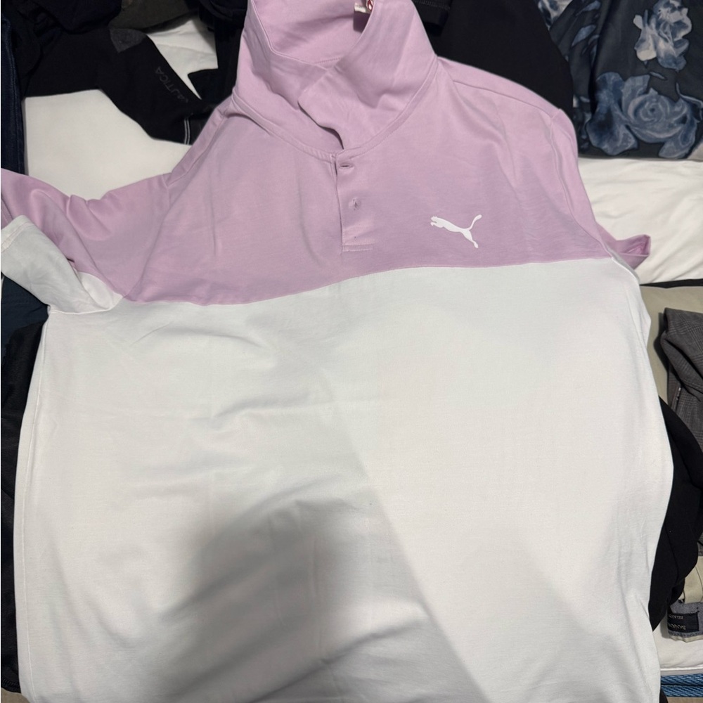 Puma Purple and White Polo Shirt with Classic Collar